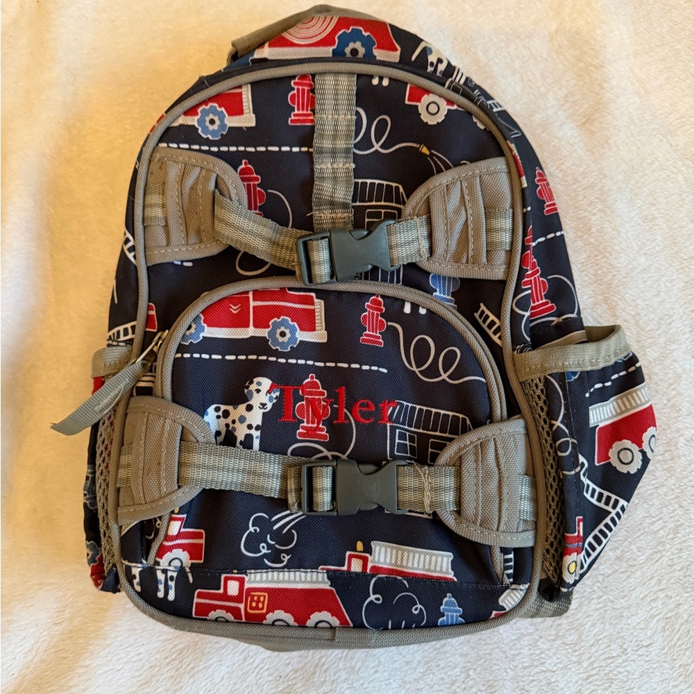 Pottery Barn Kids Fire Truck Themed Mini Embroided Tyler Backpack